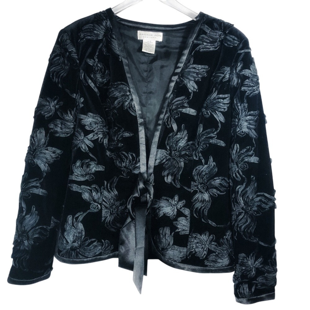 Vintage Jackie Jon New York Black Velvet Ribbon Jacket Womens Size 8